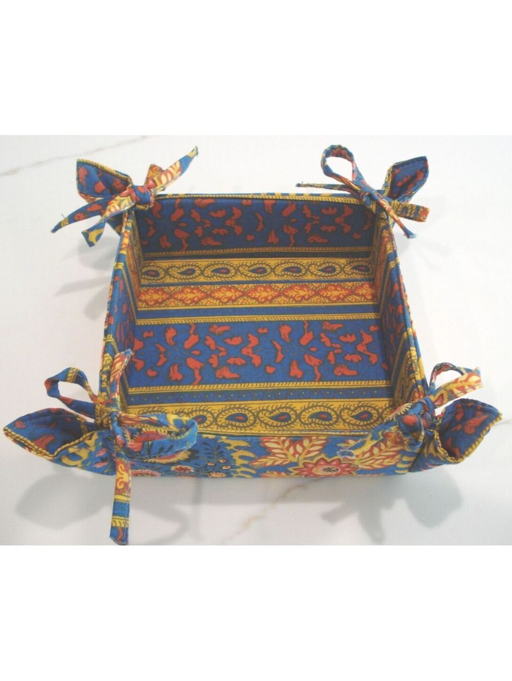 French Provencal Blue, Yellow and Orange Floral & Paisley Print Breadbasket